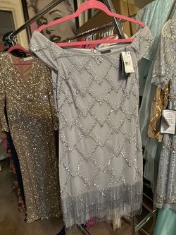 Style AP1E209583 Adrianna Papell Silver Size 2 Wedding Guest Appearance Semi-formal Cocktail Dress on Queenly