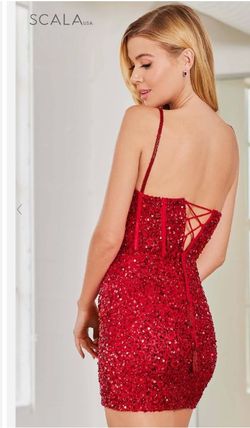 Style 60306 Scala Red Size 14 Backless Cocktail Dress on Queenly