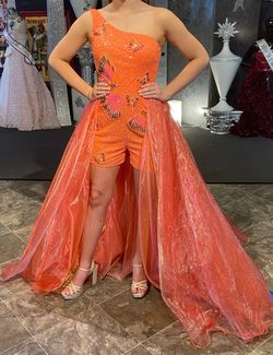 Style 4492 Ashley Lauren Orange Size 2 Free Shipping Overskirt Jumpsuit Dress on Queenly