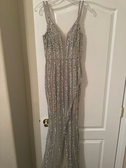 Jovani Silver Size 2 Side slit Dress on Queenly