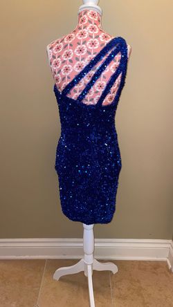 Amarra Blue Size 0 Sequined One Shoulder Cocktail Dress on Queenly