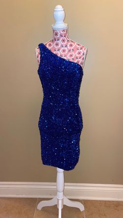 Amarra Blue Size 0 One Shoulder Sequined Homecoming Cocktail Dress on Queenly