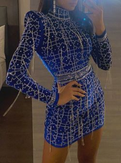 Fashion Nova Blue Size 4 Long Sleeve Nightclub Mini Jersey Cocktail Dress on Queenly