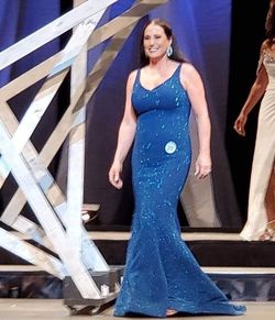 Jovani Blue Size 8 Plunge Pageant Mermaid Dress on Queenly