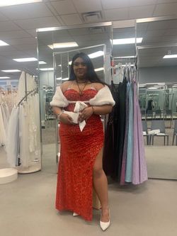 Style WBM2897 David's Bridal Red Size 20 Plus Size Medium Height Prom Side slit Dress on Queenly
