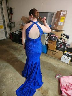 Johnathan Kayne Blue Size 12 Jersey Plus Size Mermaid Dress on Queenly