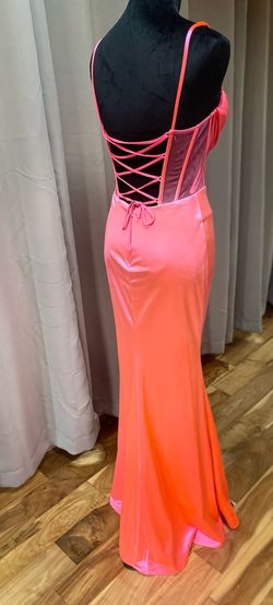 Cinderella Divine Hot Pink Size 4 Prom Sheer Spaghetti Strap Side slit Dress on Queenly