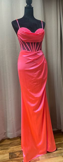 Cinderella Divine Hot Pink Size 4 Prom Sheer Spaghetti Strap Side slit Dress on Queenly
