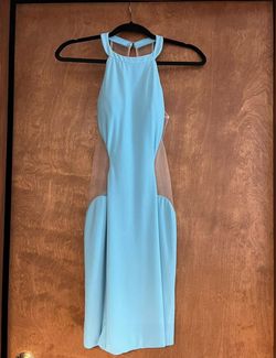 Jovani Blue Size 0 Winter Formal Sheer Cocktail Dress on Queenly