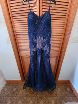 Blondie Nites Blue Size 18 Navy Strapless Prom Floor Length Mermaid Dress on Queenly