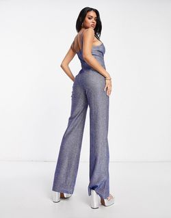 ASOS Blue Size 2 Plunge Sweetheart Polyester Floor Length Jumpsuit Dress on Queenly