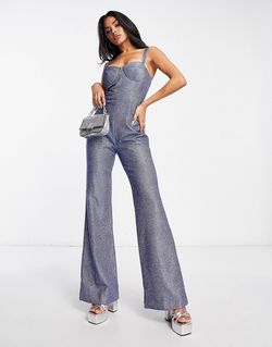 ASOS Blue Size 2 Flare Polyester Jumpsuit Dress on Queenly