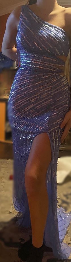 Ashley Lauren Purple Size 4 Prom Jersey Floor Length Side slit Dress on Queenly
