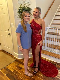 Ashley Lauren Red Size 2 Jersey Floor Length Train Dress on Queenly