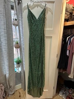 Primavera Green Size 0 Floor Length Plunge Jersey Side slit Dress on Queenly
