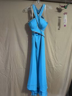 Madison James Blue Size 4 Halter Floor Length Straight Dress on Queenly