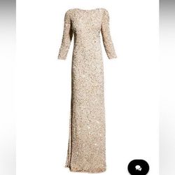 Style -1 Theia Nude Size 8 Free Shipping Floor Length Glitter Straight Dress on Queenly