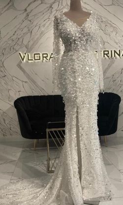 Vlora and Kaltrina Couture White Size 8 50 Off Engagement Side slit Dress on Queenly