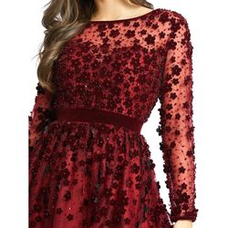 Style 67007 Mac Duggal Red Size 12 Velvet Polyester 67007 Tea Length Plus Size Cocktail Dress on Queenly