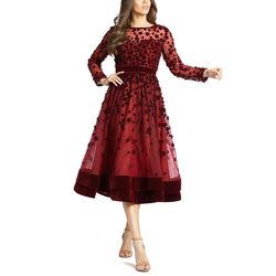 Style 67007 Mac Duggal Red Size 12 67007 Floral Burgundy Long Sleeve Cocktail Dress on Queenly