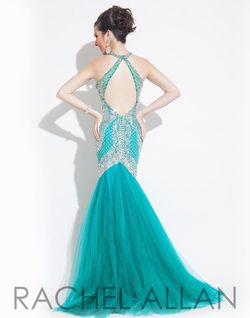 Style 6865 Rachel Allan Green Size 6 Military Floor Length Mermaid Dress on Queenly
