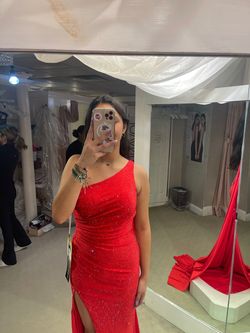Sherri Hill Red Size 4 Black Tie Medium Height Floor Length Side slit Dress on Queenly