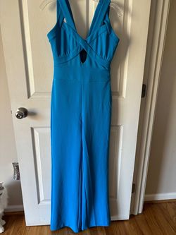 Bebe Blue Size 4 Floor Length Short Height Jumpsuit Dress on Queenly