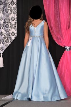 Johnathan Kayne Blue Size 4 Floor Length Plunge Pageant A-line Dress on Queenly
