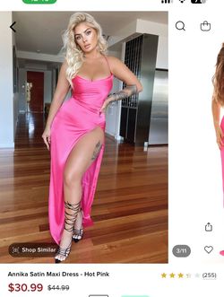 Style Annika Satin Maxi dress Fashion Nova Pink Size 4 Free Shipping Floor Length Side slit Dress on Queenly