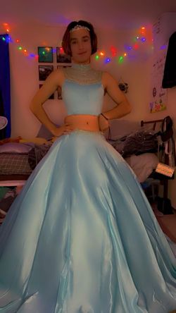 Style CDCK67 Cinderella Divine Blue Size 6 50 Off Tall Height High Neck Cdck67 Ball gown on Queenly