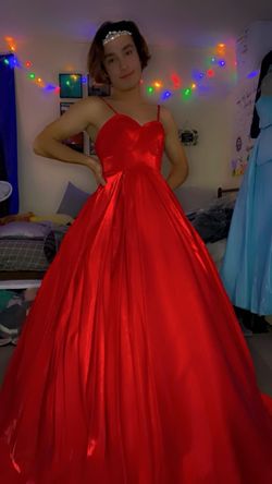 Style PG-22-T22101 Promgirl Red Size 4 Tall Height Jersey Floor Length Ball gown on Queenly
