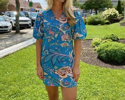 Style 1-118293123-3236 Anna Cate Multicolor Size 4 V Neck Tall Height Turquoise Cocktail Dress on Queenly