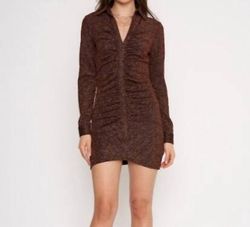 Style 1-1421739215-3855 4SI3NNA Brown Size 0 Long Sleeve Shiny Polyester Cocktail Dress on Queenly