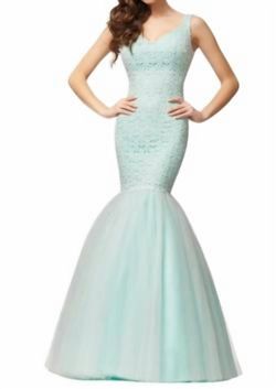 Style 1-2047872392-1498 Colette by Mon Cheri Green Size 4 Military Floor Length Turquoise Tall Height Mermaid Dress on Queenly