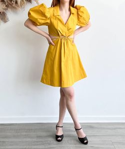 Style 1-2095614939-2791 En Saison Yellow Size 12 Plus Size High Neck Tall Height Cocktail Dress on Queenly