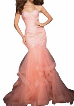 Style 1-2435719324-649 Tony Bowls Pink Size 2 Floor Length Sweetheart Free Shipping Lace Coral Mermaid Dress on Queenly