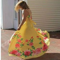 Style 1-276518572-2901 Luxmi Yellow Size 8 Floor Length Floral Straight Dress on Queenly