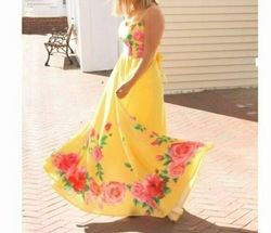 Style 1-276518572-2901 Luxmi Yellow Size 8 Floor Length Floral Straight Dress on Queenly