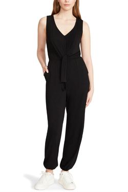 Style 1-2990507856-3011 STEVE MADDEN Black Size 8 Floor Length V Neck Tall Height Jumpsuit Dress on Queenly