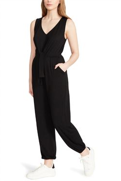 Style 1-2990507856-3471 STEVE MADDEN Black Size 4 Spandex V Neck Jewelled Jumpsuit Dress on Queenly