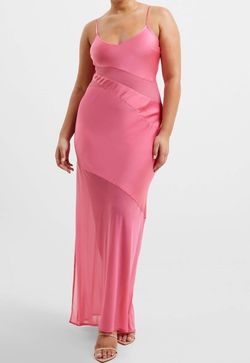 Style 1-3313106143-1498 FRENCH CONNECTION Pink Size 4 V Neck Satin Polyester Sheer Straight Dress on Queenly