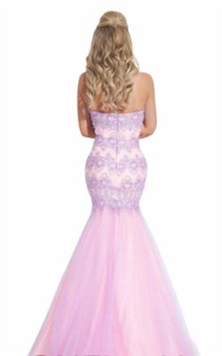Style 1-3533376047-520 RACHEL ALLAN Pink Size 18 Lavender Flare Strapless Tall Height Mermaid Dress on Queenly