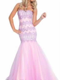 Style 1-3533376047-520 RACHEL ALLAN Pink Size 18 Strapless Free Shipping Tulle Floor Length Mermaid Dress on Queenly