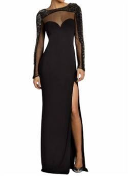 Style 1-461831755-1498 JOVANI Black Size 4 Sleeves Sheer Pageant Side slit Dress on Queenly