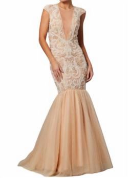Style 1-564067608-1498 JOVANI Nude Size 4 Pageant Plunge Mermaid Dress on Queenly