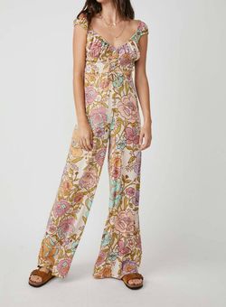 Style 1-683955185-3855 Free People Multicolor Size 0 Sweetheart Sleeves Sorority Jumpsuit Dress on Queenly