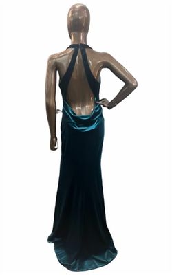 Style 1-787677160-98 Colette by Mon Cheri Green Size 10 Black Tie Halter Velvet Straight Dress on Queenly