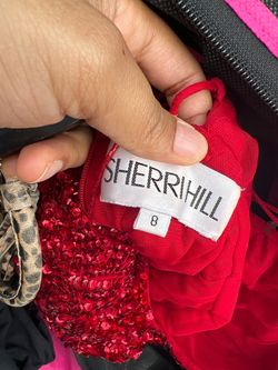 Style 55041 Sherri Hill Red Size 8 55041 Plunge Prom Side slit Dress on Queenly