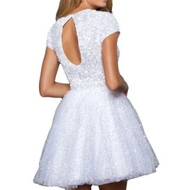 Style 52163 Sherri Hill White Size 6 Bridal Shower Cap Sleeve Homecoming Engagement Cocktail Dress on Queenly