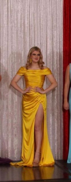 Ashley Lauren Yellow Size 4 Floor Length Side slit Dress on Queenly